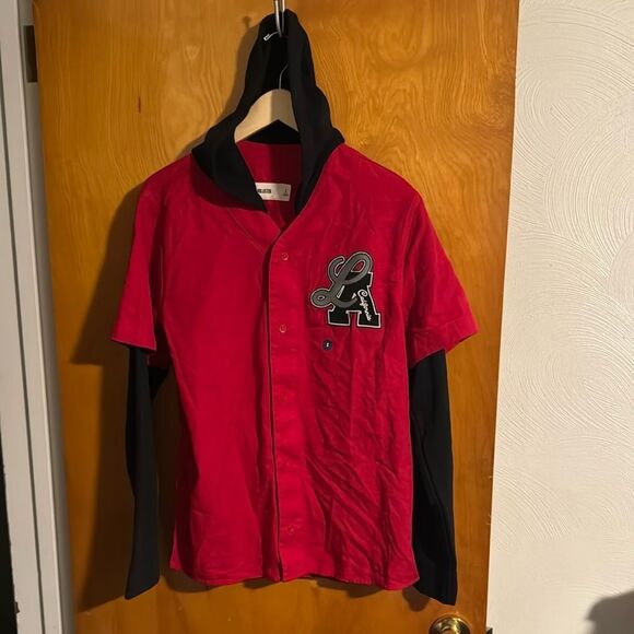 Hollister Hoodie Mens Small Red Baseball - Picture 1 of 3